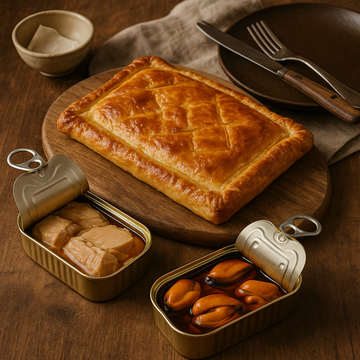 Empanada de mejillones y bonito en escabeche